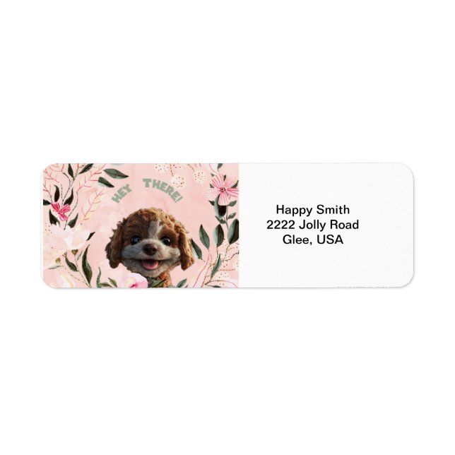 Adorable Puppy and Pink Floral Wreath Labels (Front)