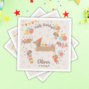 Adorable Puppy Birthday Pawty  Napkin