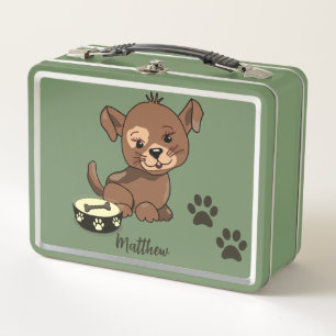Adorable Puppy Bowl Paws & Bone Name Metal Lunch Box