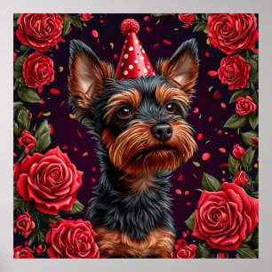 Adorable Puppy Celebrating Birthday Poster