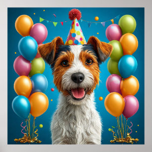 Adorable Puppy Celebrating Birthday Poster
