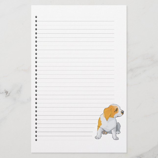 Adorable Puppy Dog Lined Stationery (Front)