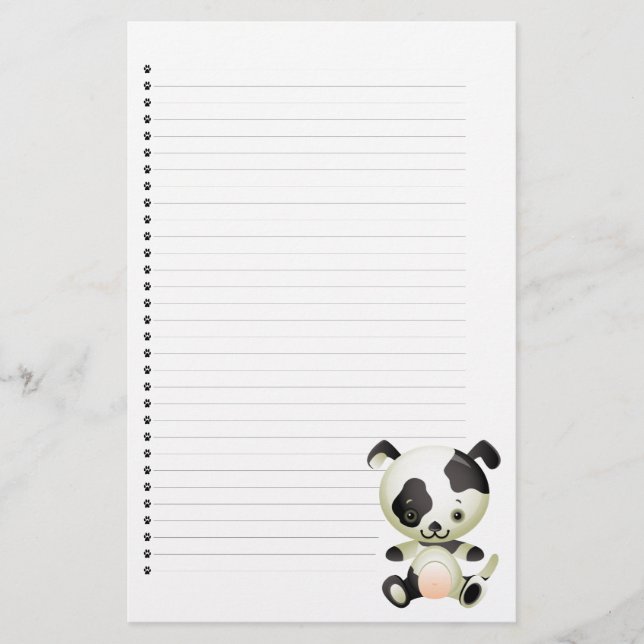 Adorable Puppy Dog Lined Stationery (Front)