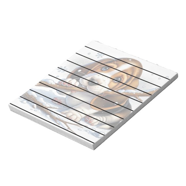 Adorable Puppy Holding a Snowy Stick Notepad (Rotated)