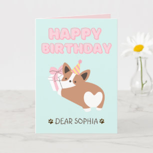 Adorable Puppy in a Hat Happy Birthday Pastel   Card