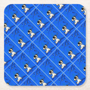 adorable puppy in autumn square paper coaster