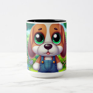 Adorable Puppy In Overalls Two-Tone Coffee Mug