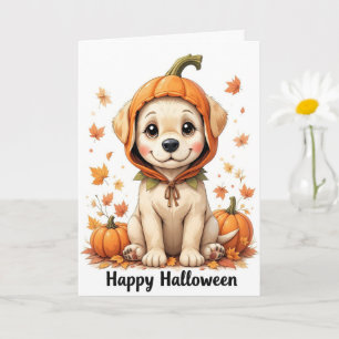 Adorable Puppy in Pumpkin Halloween Sweet Fall Dog Card