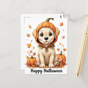 Adorable Puppy in Pumpkin Halloween Sweet Fall Dog Postcard