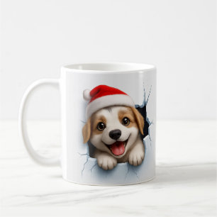 Adorable Puppy in Santa Hat Cute Christmas Dog  Coffee Mug