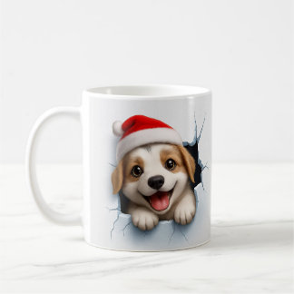 Adorable Puppy in Santa Hat Cute Christmas Dog Coffee Mug
