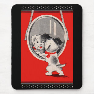 adorable puppy in the mirror mouse mat