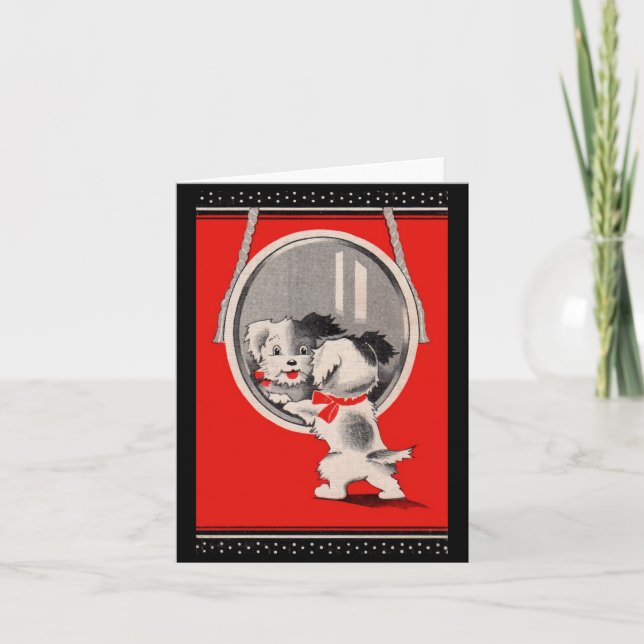 adorable puppy in the mirror note card (Front)