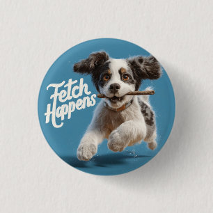 Adorable Puppy Mid-Air Running with a Stick 3 Cm Round Badge