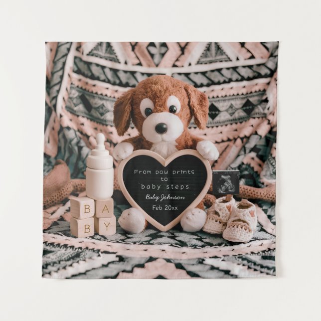 Adorable puppy plushy pregnancy announcement  tapestry (Front)