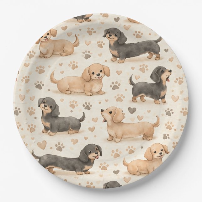 Adorable Puppy Watercolor Pattern (1) Paper Plate (Front)