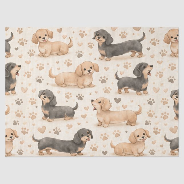Adorable Puppy Watercolor Pattern (1) Tissue Paper (Front)