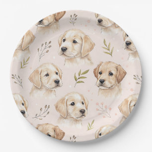 Adorable Puppy Watercolor Pattern (2) Paper Plate