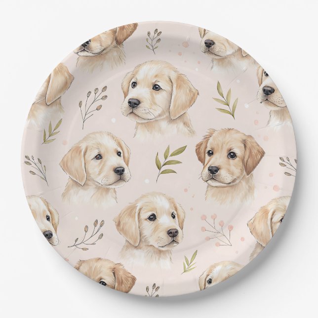 Adorable Puppy Watercolor Pattern (2) Paper Plate (Front)
