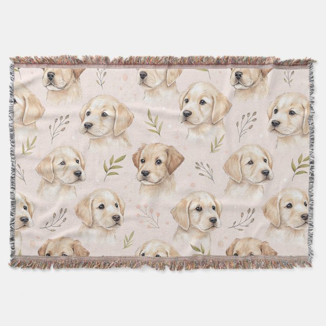Adorable Puppy Watercolor Pattern (2) Throw Blanket (Front)