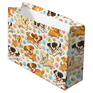 Adorable Puppy Watercolor Pattern (3) Large Gift Bag