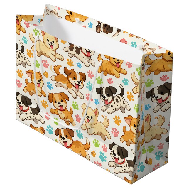 Adorable Puppy Watercolor Pattern (3) Large Gift Bag (Front Angled)