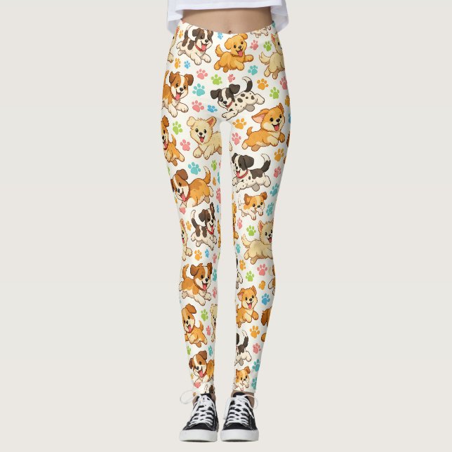 Adorable Puppy Watercolor Pattern (3) Leggings (Front)