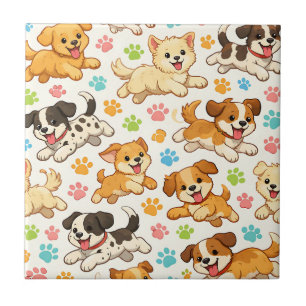 Adorable Puppy Watercolor Pattern (3) Tile