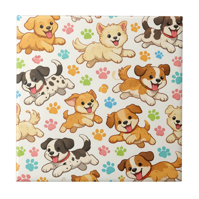 Adorable Puppy Watercolor Pattern (3) Tile (Front)