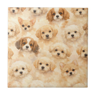 Adorable Puppy Watercolor Pattern (4) Tile