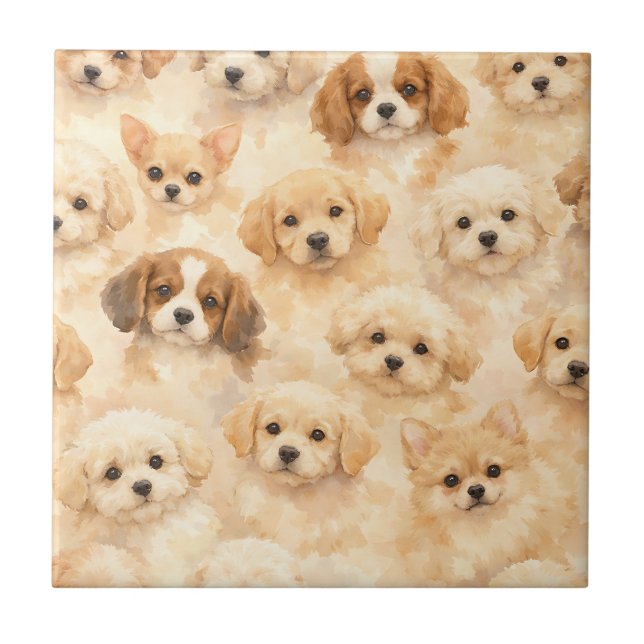 Adorable Puppy Watercolor Pattern (4) Tile (Front)