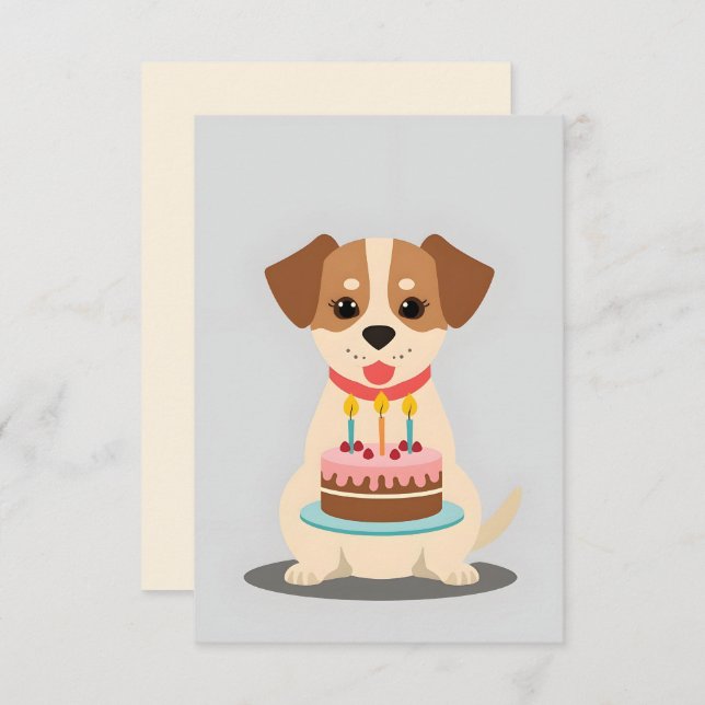 Adorable puppy with birthday cake card (Front/Back)