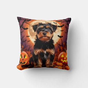 Adorable Puppy with Halloween Background Cushion