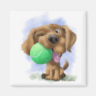 Adorable Puppy With Tennis Ball cartoon Magnet