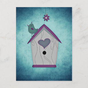 Adorable Purple Birdhouse and Flower Postcard