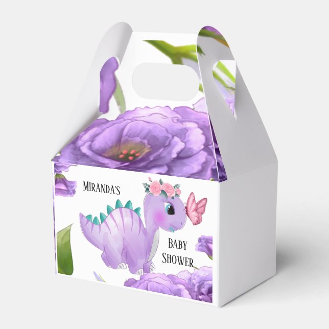 Adorable Purple Dinosaur Floral Baby Shower Favour Box (Front Side)