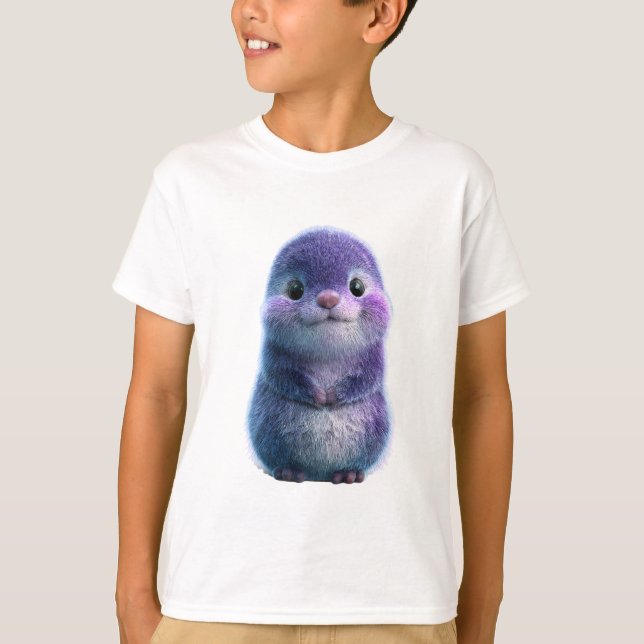 Adorable Purple Fluffy Creature Kids T-Shirt (Front)