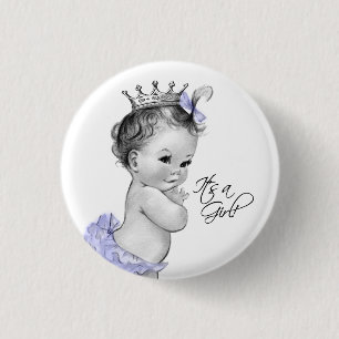 Adorable Purple Princess Its a Girl Button