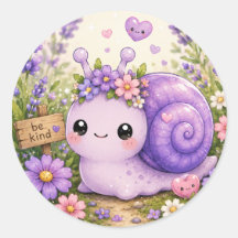 Adorable Purple Snail Floral Kawaii Sticker
