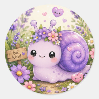 Adorable Purple Snail Floral Kawaii Sticker