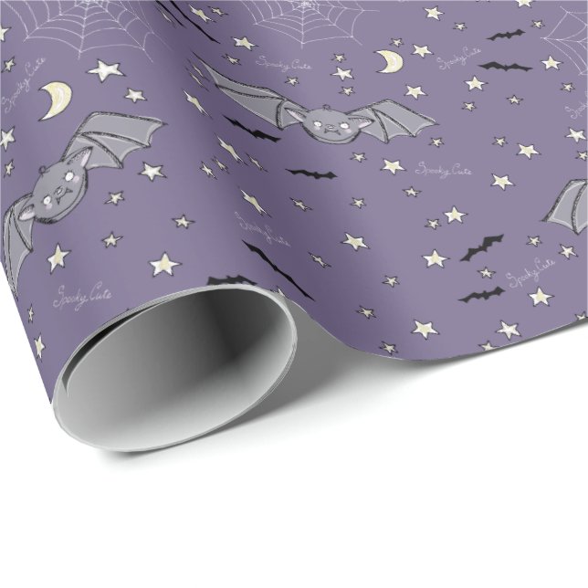 Adorable Purple Spooky Cute Bats Halloween Wrapping Paper (Roll Corner)