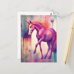 Adorable Purple Unicorn Fantasy Postcard