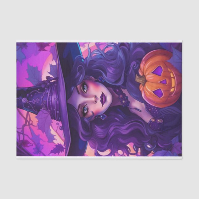 Adorable Purple Witch Halloween Decoupage  Tissue Paper (Front)