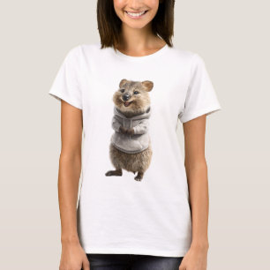 Adorable Quokka Wearing a Light Grey Hoodie T-Shirt