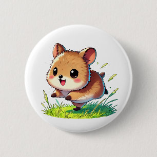 Adorable quokka with wide smile running 6 cm round badge