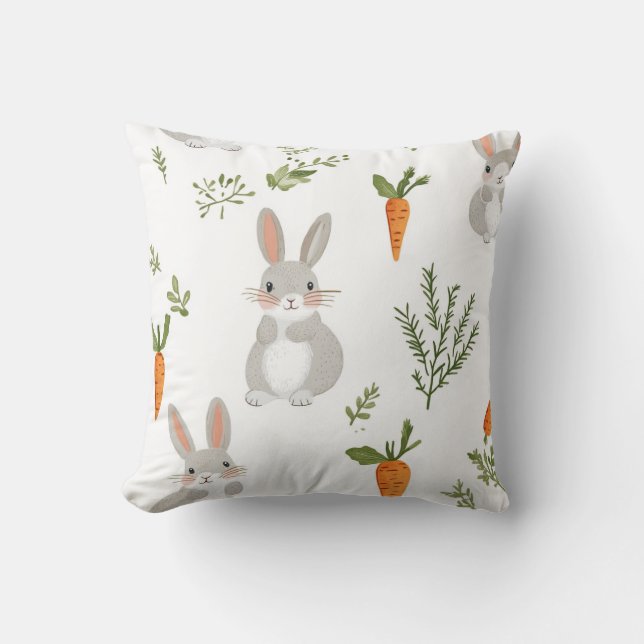 Adorable Rabbit and Carrot Fabric 1 Cushion (Front)
