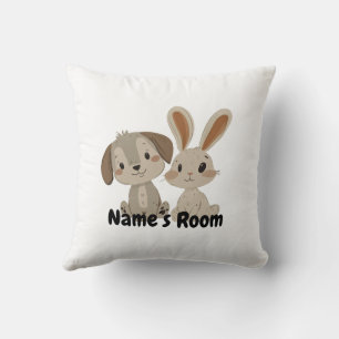 Adorable Rabbit and Puppy Friends Kids Room Cushion