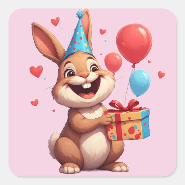 🐇 Adorable Rabbit Birthday Celebration Design Square Sticker (Front)