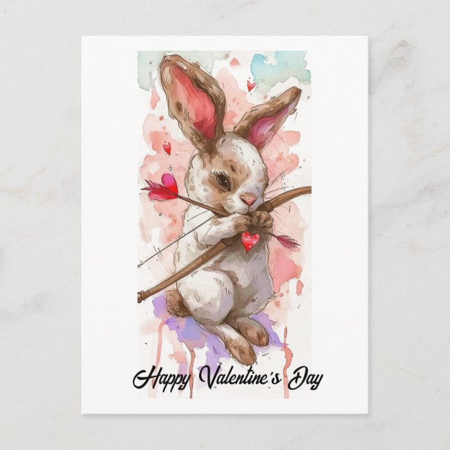 Adorable Rabbit Cupid Valentine Postcard (Front)