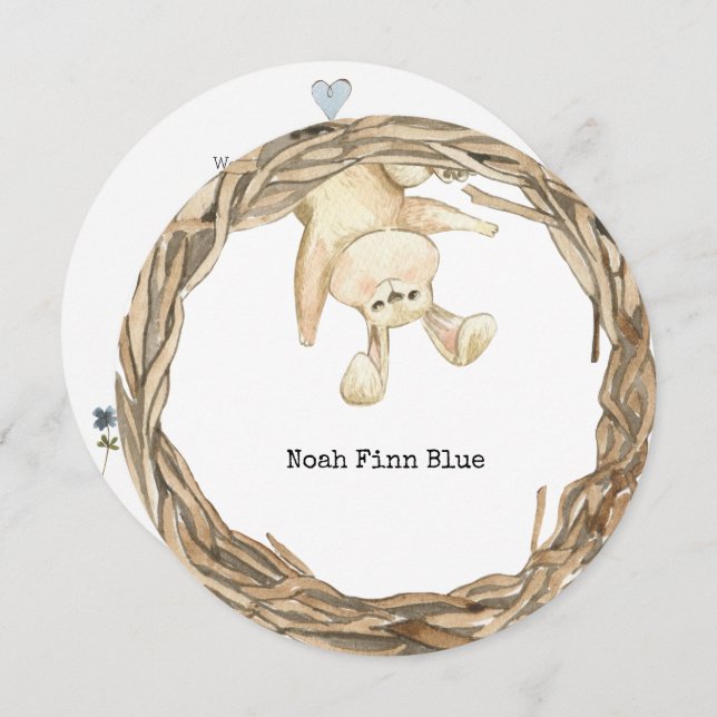 Adorable Rabbit Cute Animal Baby Announcement Card (Front/Back)